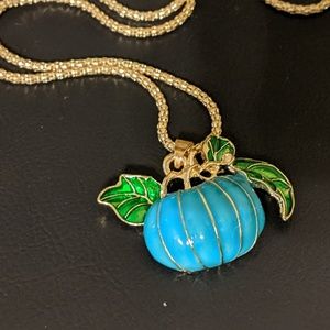 SOLD Teal Pumpkin Halloween Fall long necklace